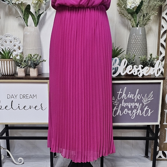 SAM EDELMAN | CHIFFON PLEATED SLEEVELESS MIDI DRESS- FUCHSIA PINK - Picture 10 of 16